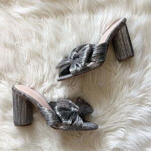 Loeffler Randall Shimmering Silver Bow Mules